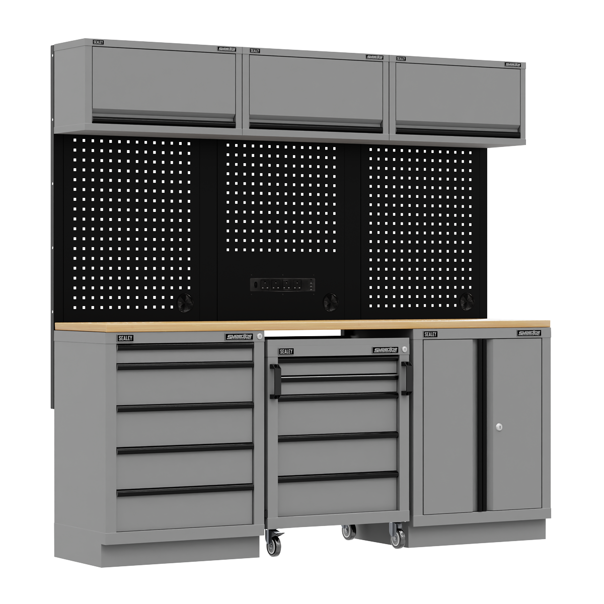 Superline PRO® Black Edition Storage System with Rubber Wood Worktop 2.04m