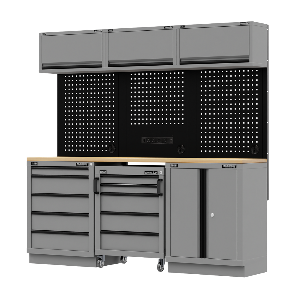 Superline PRO® Black Edition Storage System with Rubber Wood Worktop 2.04m