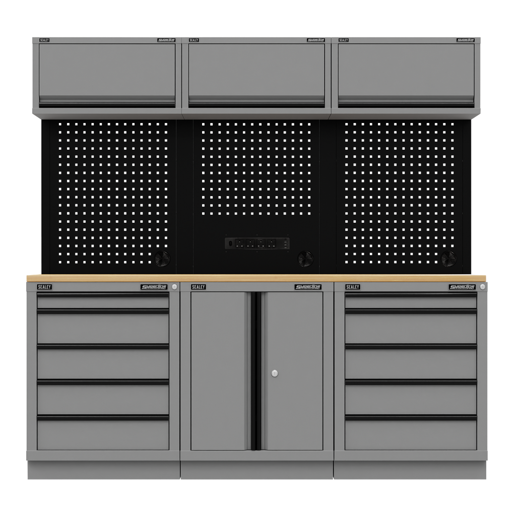 Superline PRO® Black Edition Storage System with Rubber Wood Worktop 2.04m
