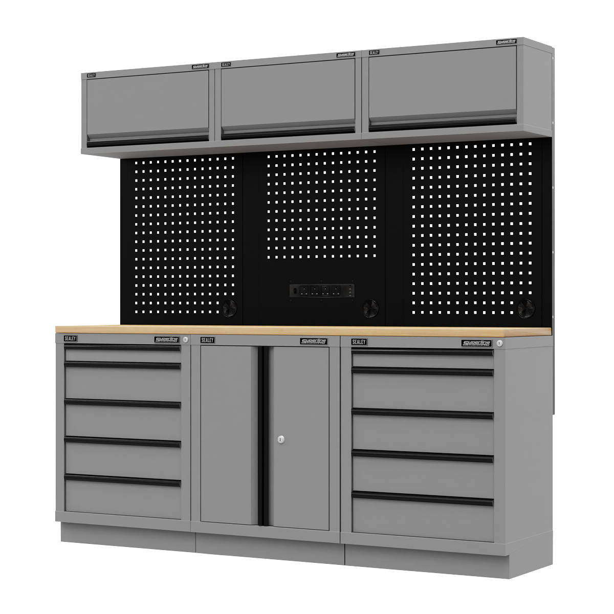 Superline PRO® Black Edition Storage System with Rubber Wood Worktop 2.04m