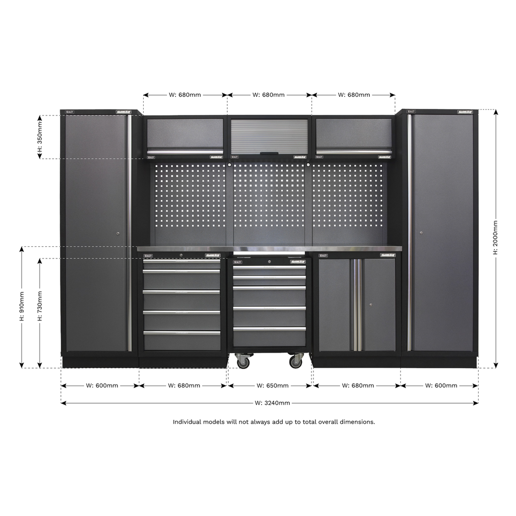 Superline PRO® Storage System with Stainless Worktop 3.24m