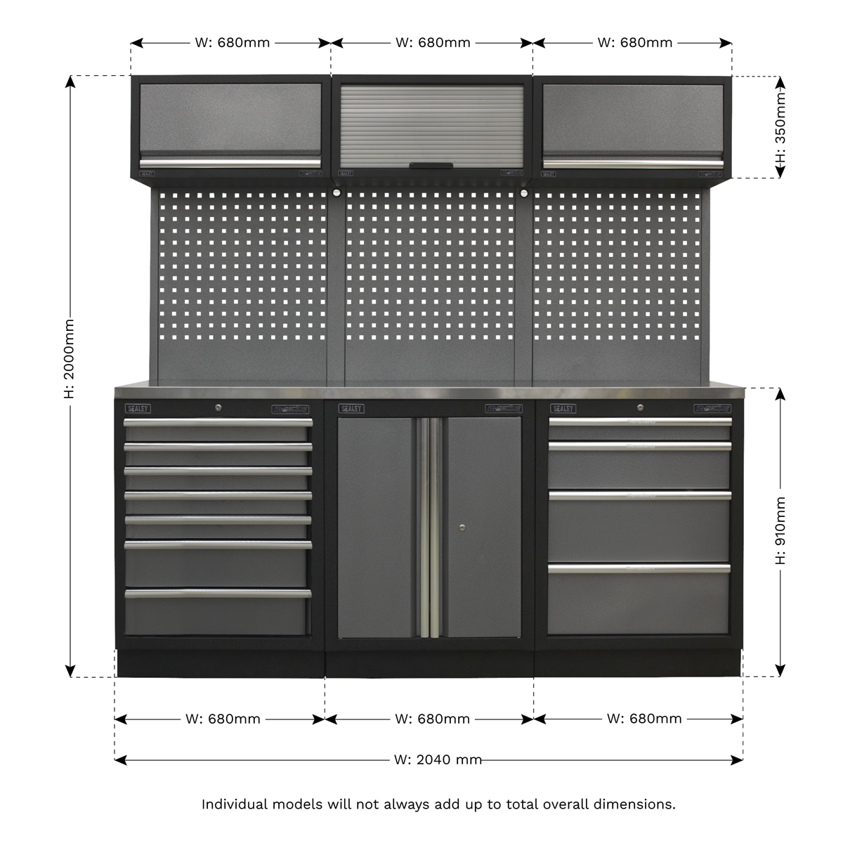 Superline PRO® Storage System with Stainless Worktop 2.04m