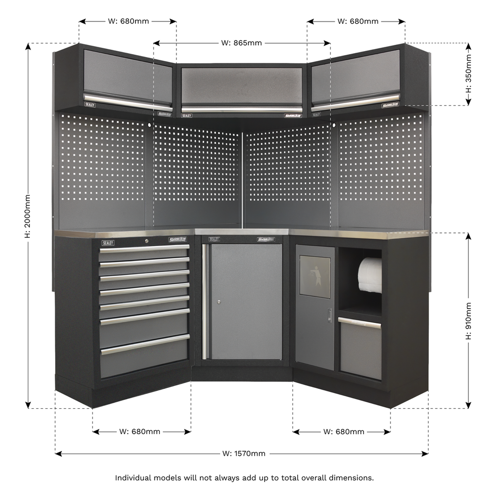 Superline PRO® Corner Storage System with Stainless Worktop 1.55m