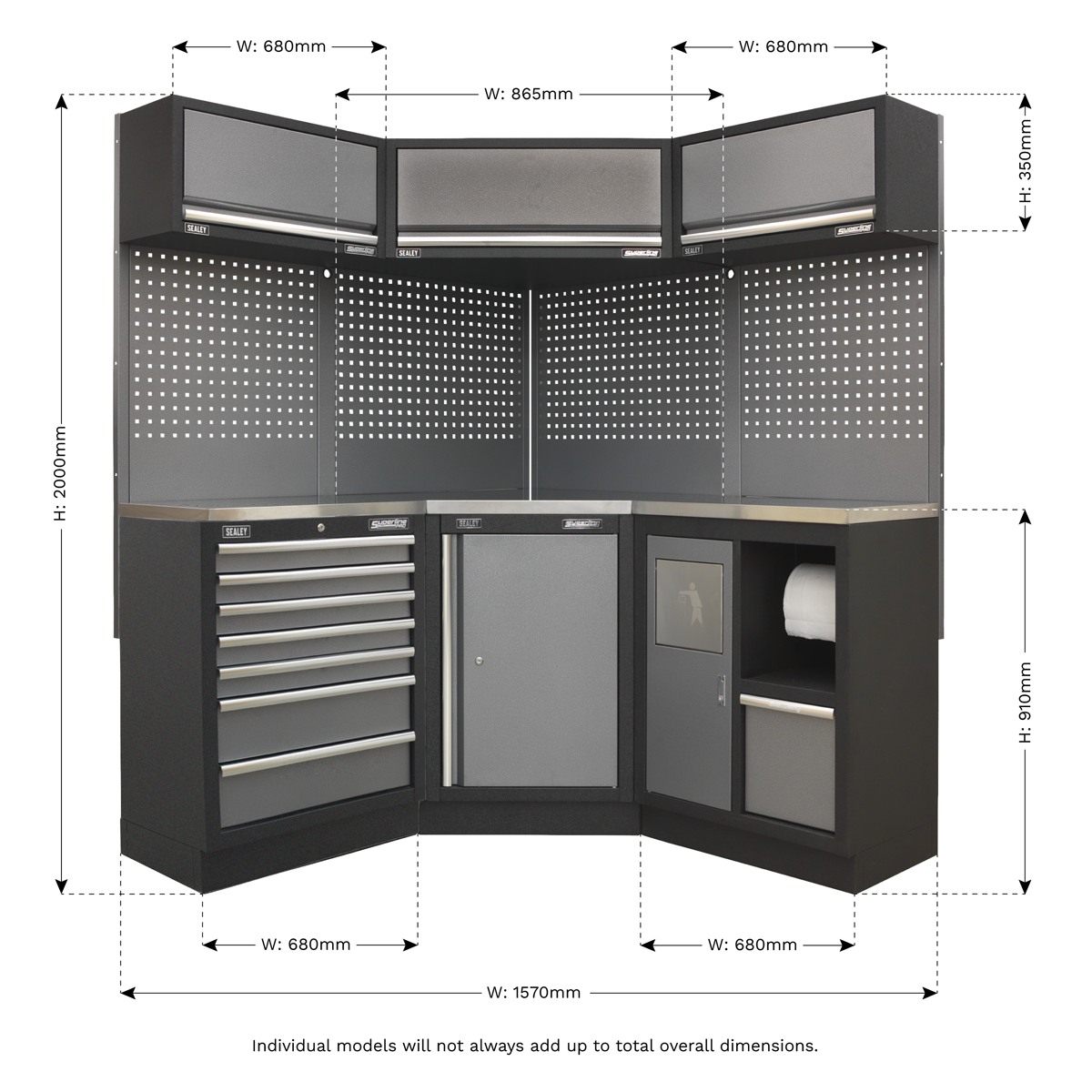 Superline PRO® Corner Storage System with Stainless Worktop 1.55m