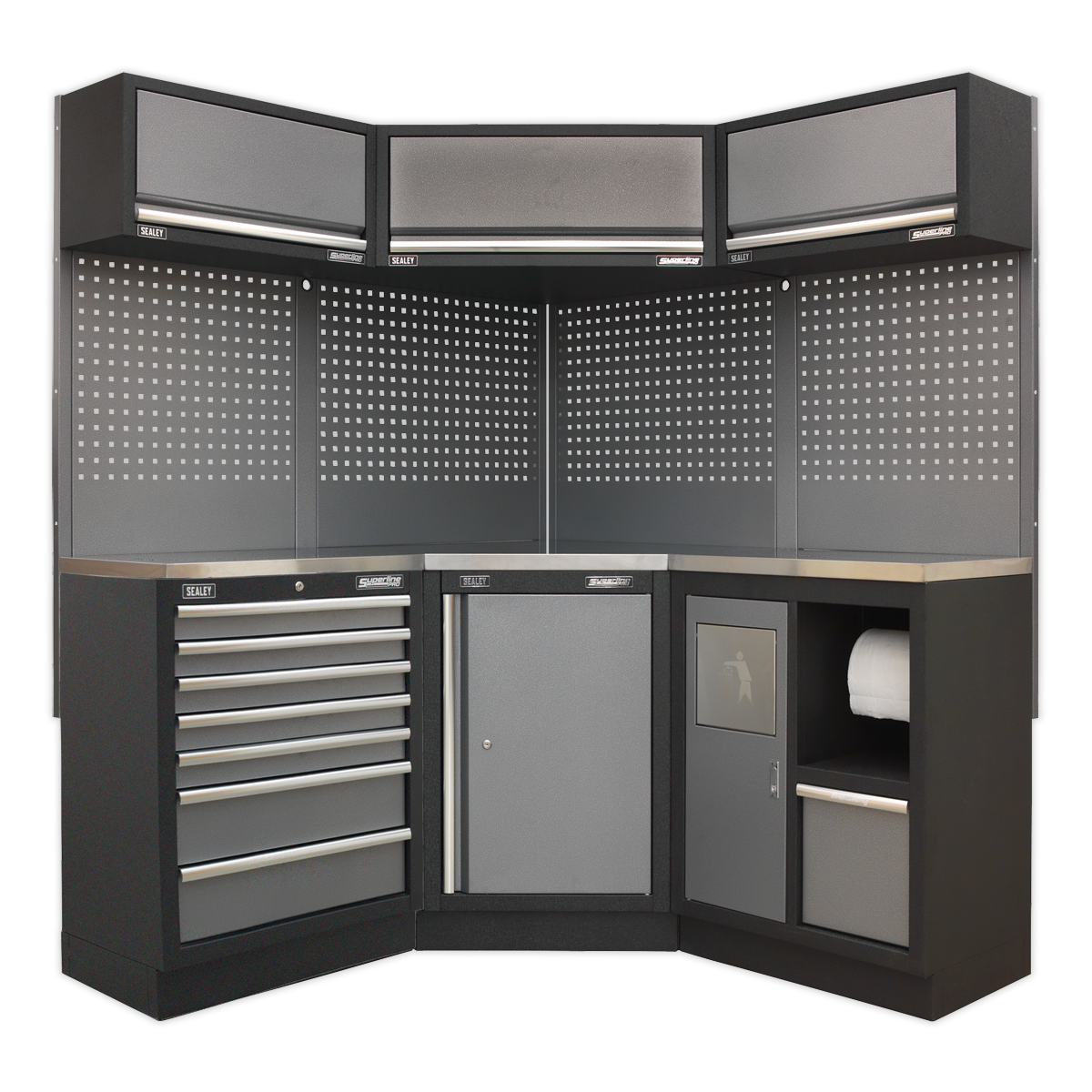 Superline PRO® Corner Storage System with Stainless Worktop 1.55m
