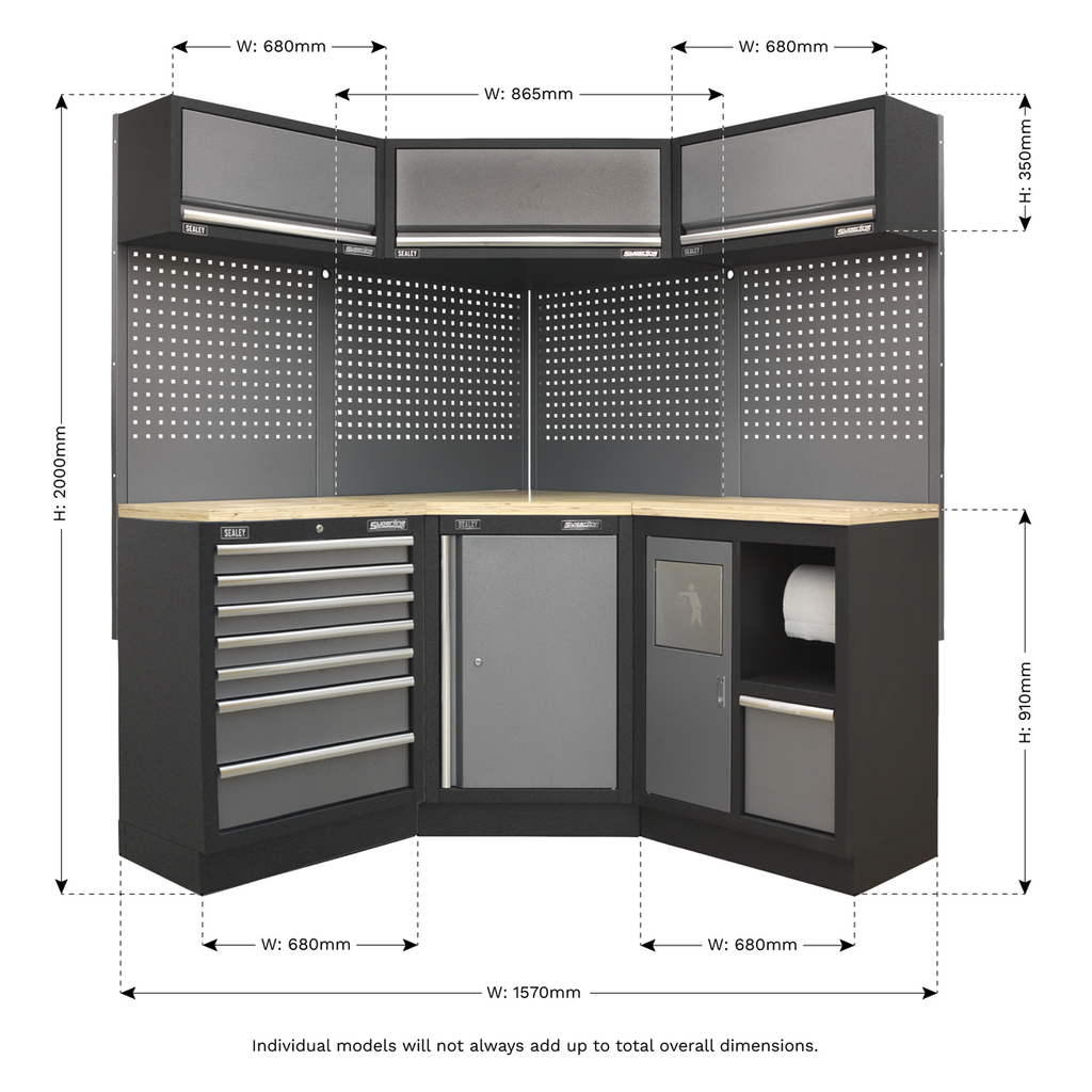 Superline PRO® Corner Storage System with Wood Worktop 1.55m