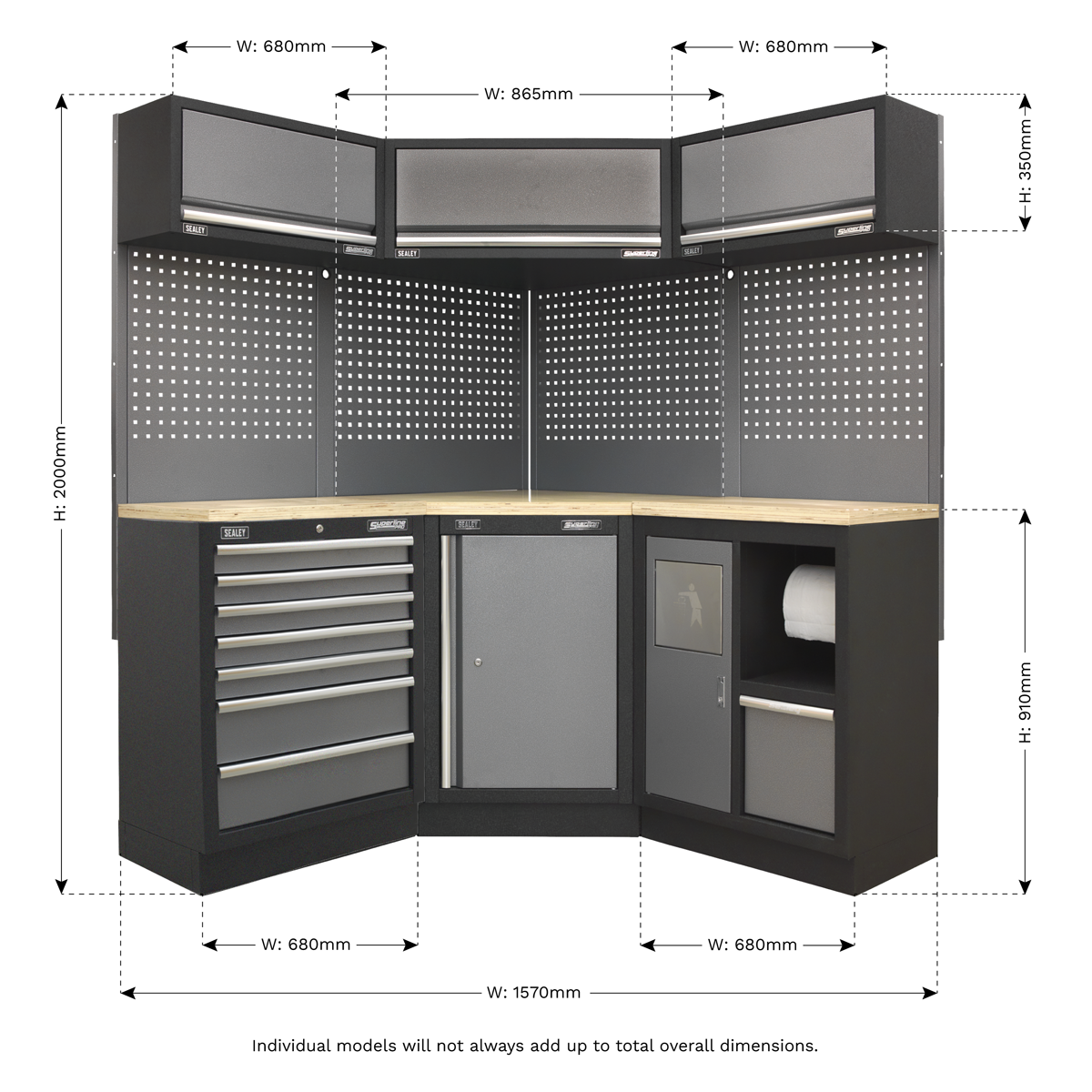 Superline PRO® Corner Storage System with Wood Worktop 1.55m