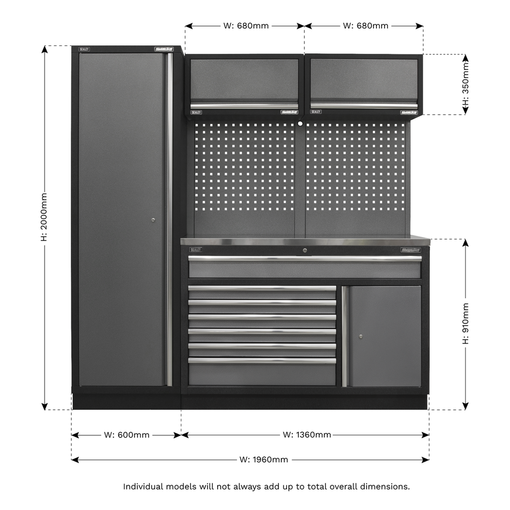 Superline PRO® Storage System with Stainless Steel Worktop 1.96m