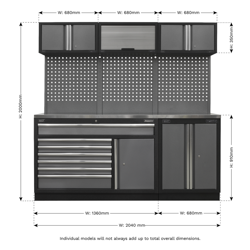 Superline PRO® Storage System with Stainless Steel Worktop 2.04m