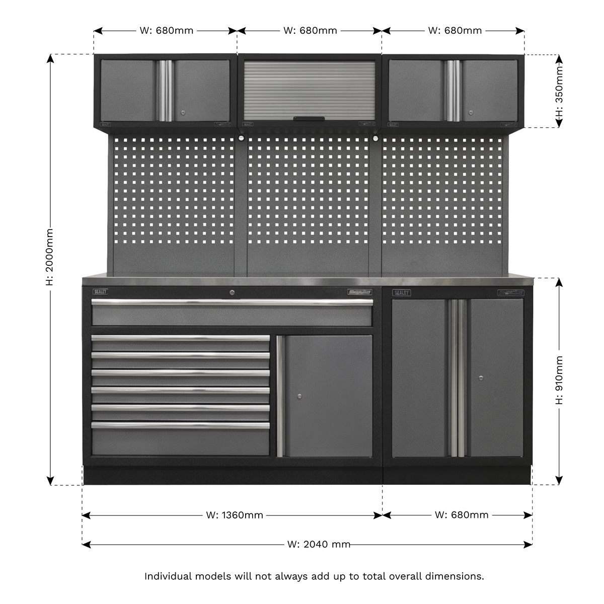 Superline PRO® Storage System with Stainless Steel Worktop 2.04m