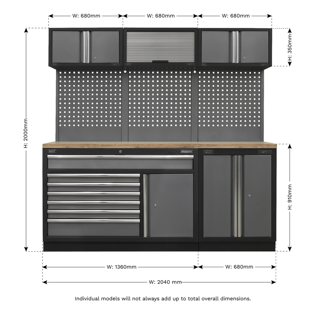 Superline PRO® Storage System with Pressed Wood Worktop 2.04m