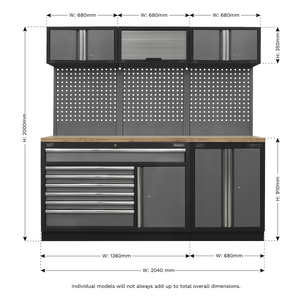 Superline PRO® Storage System with Pressed Wood Worktop 2.04m