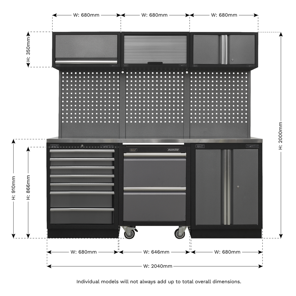Superline PRO® Storage System with Stainless Steel Worktop 2.04m