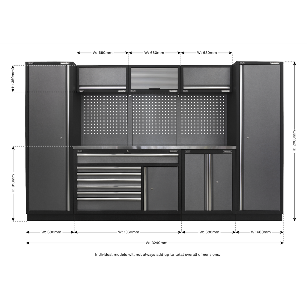 Superline PRO® Storage System with Stainless Steel Worktop 3.24m