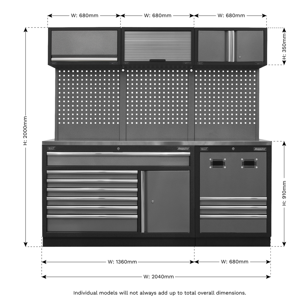 Superline PRO® Modular Storage System Combo with Stainless Steel Worktop