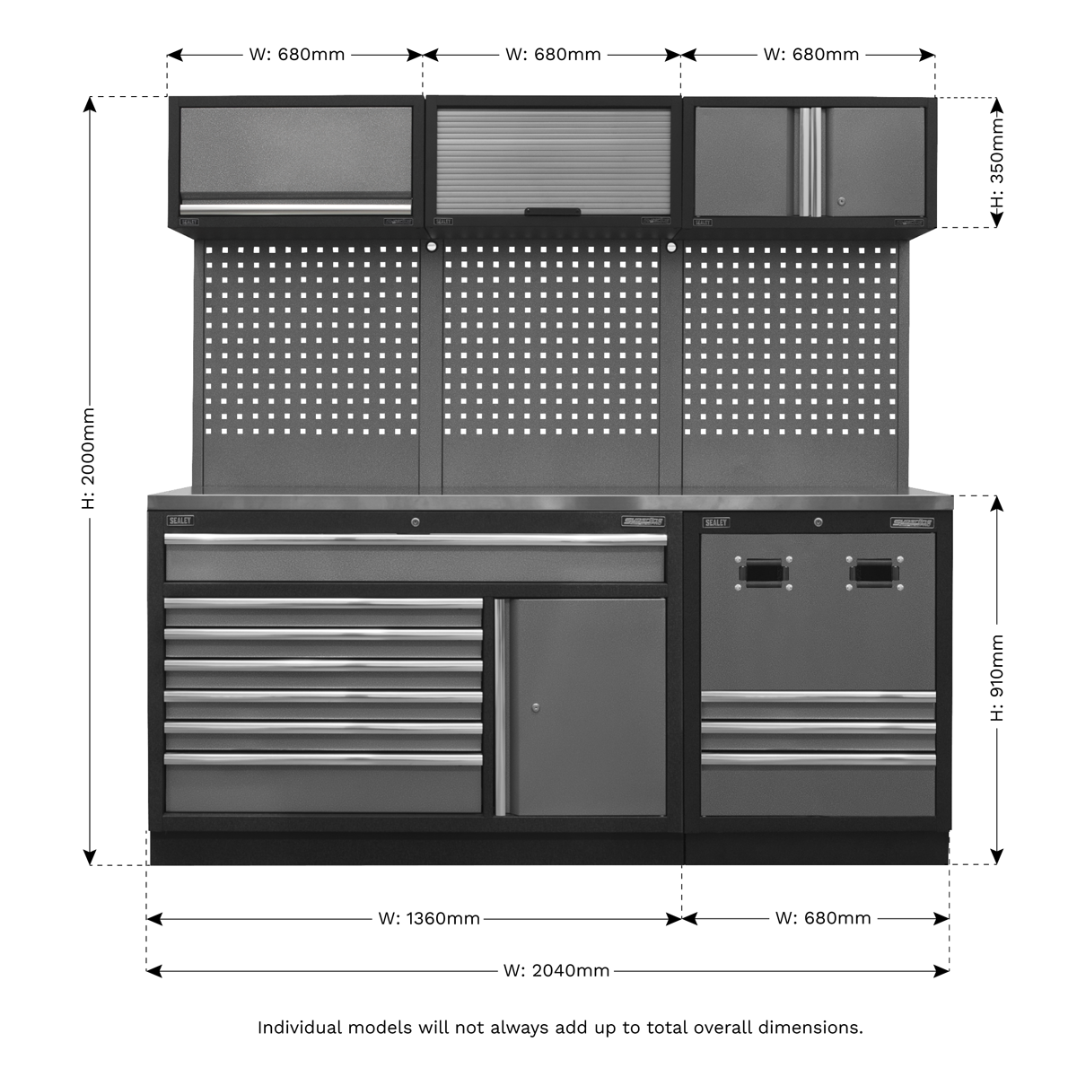 Superline PRO® Modular Storage System Combo with Stainless Steel Worktop