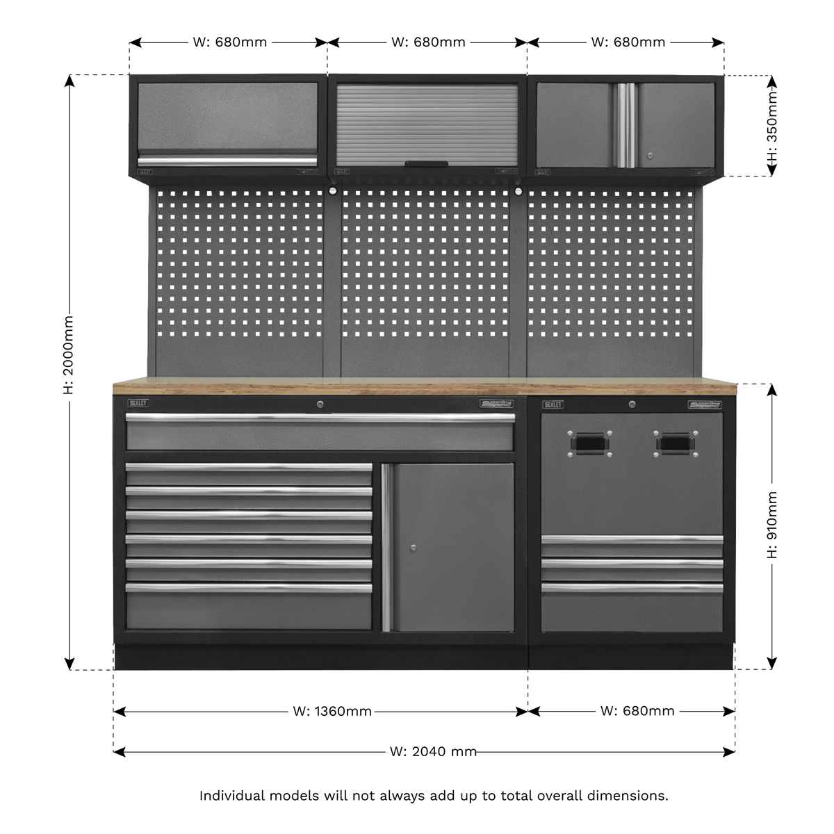 Superline PRO® Modular Storage System Combo with Pressed Wood Worktop