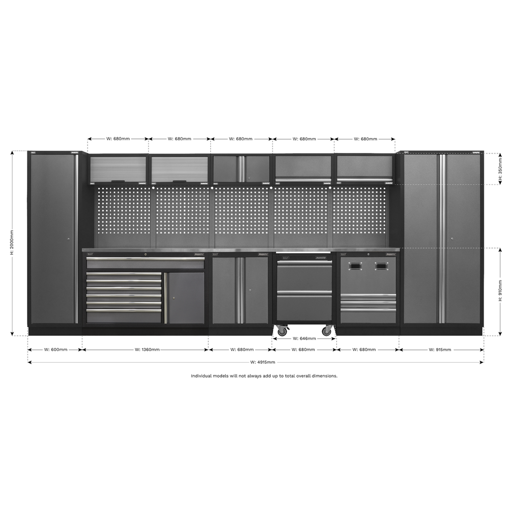 Superline PRO® Storage System with Stainless Steel Worktop 4.92m