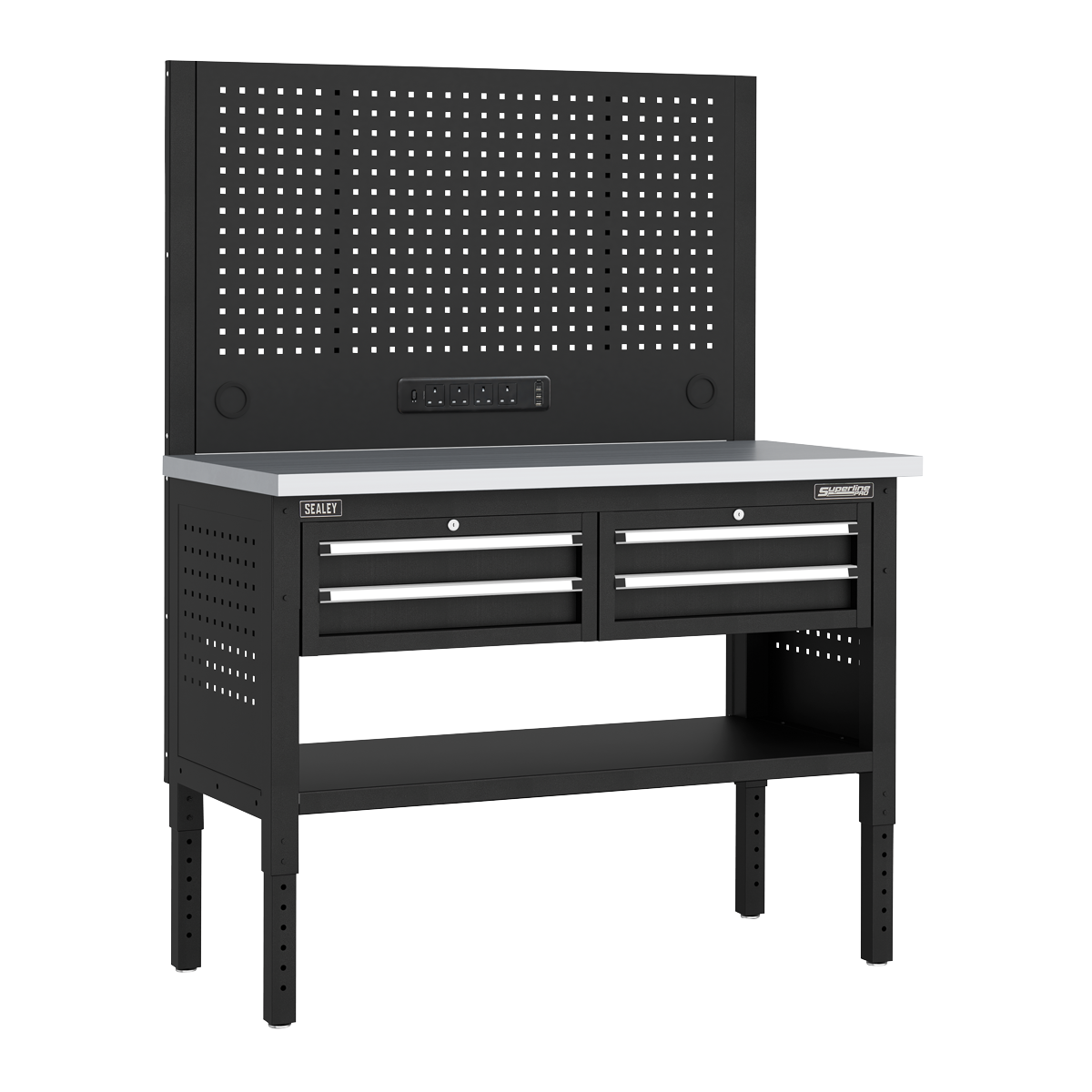 Superline PRO® Modular Workbench with 4 Drawers Stainless St