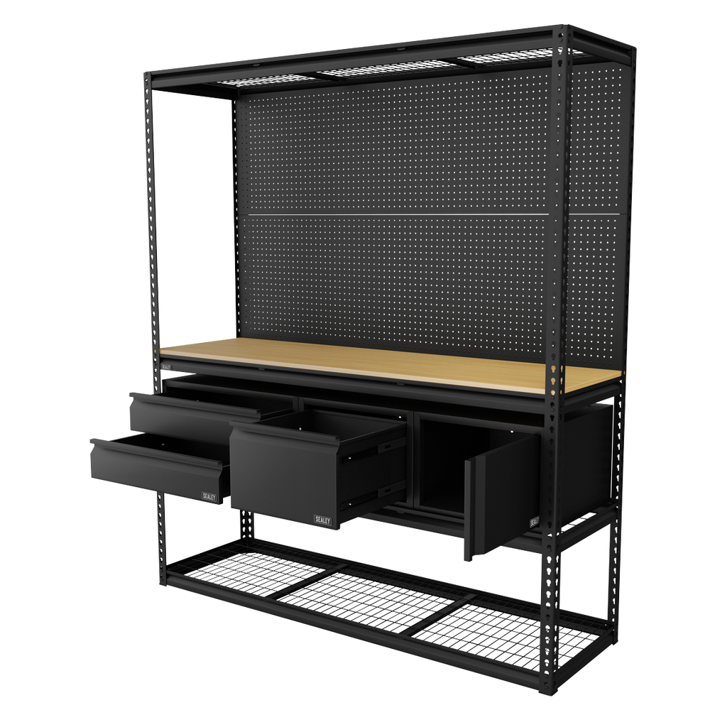 Heavy-Duty Modular Workbench & Racking Kit with 3 Storage Units