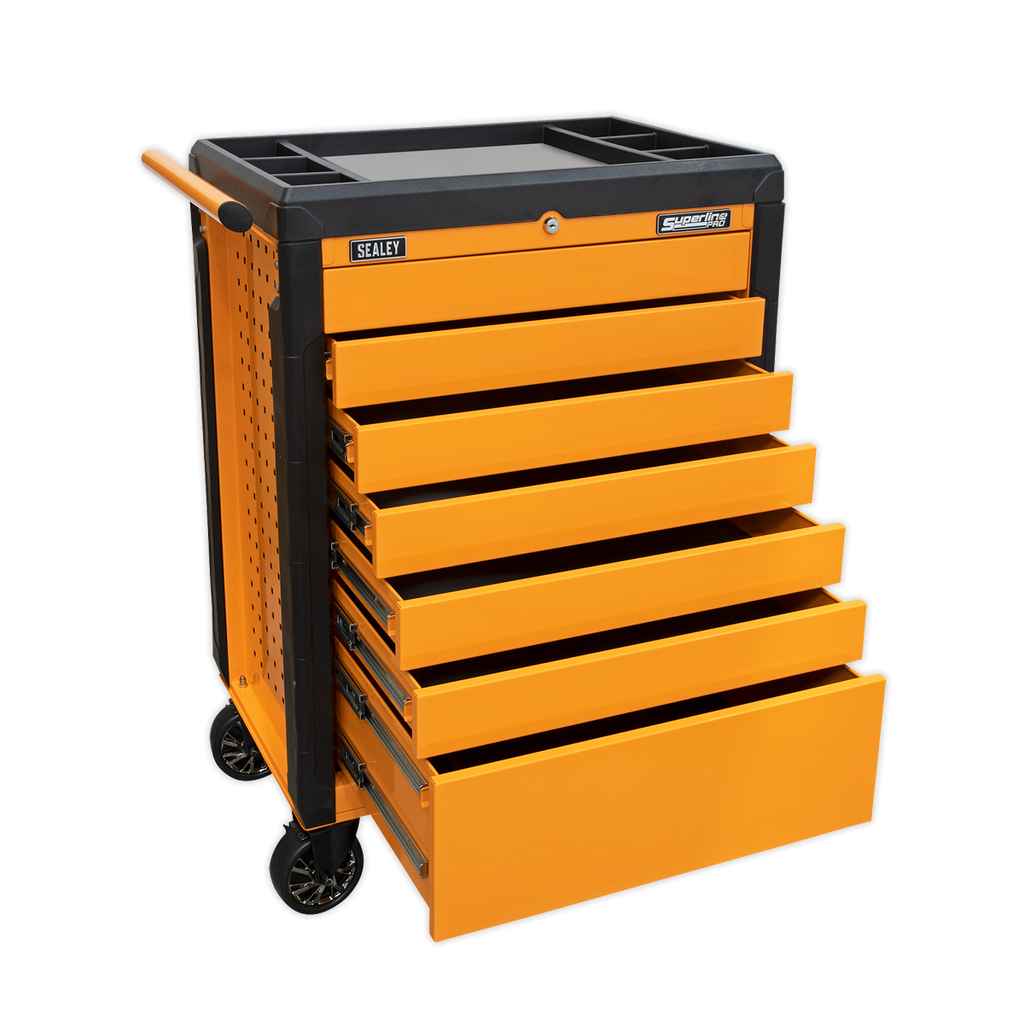 Superline PRO® Push-To-Open Rollcab 7 Drawer - Orange