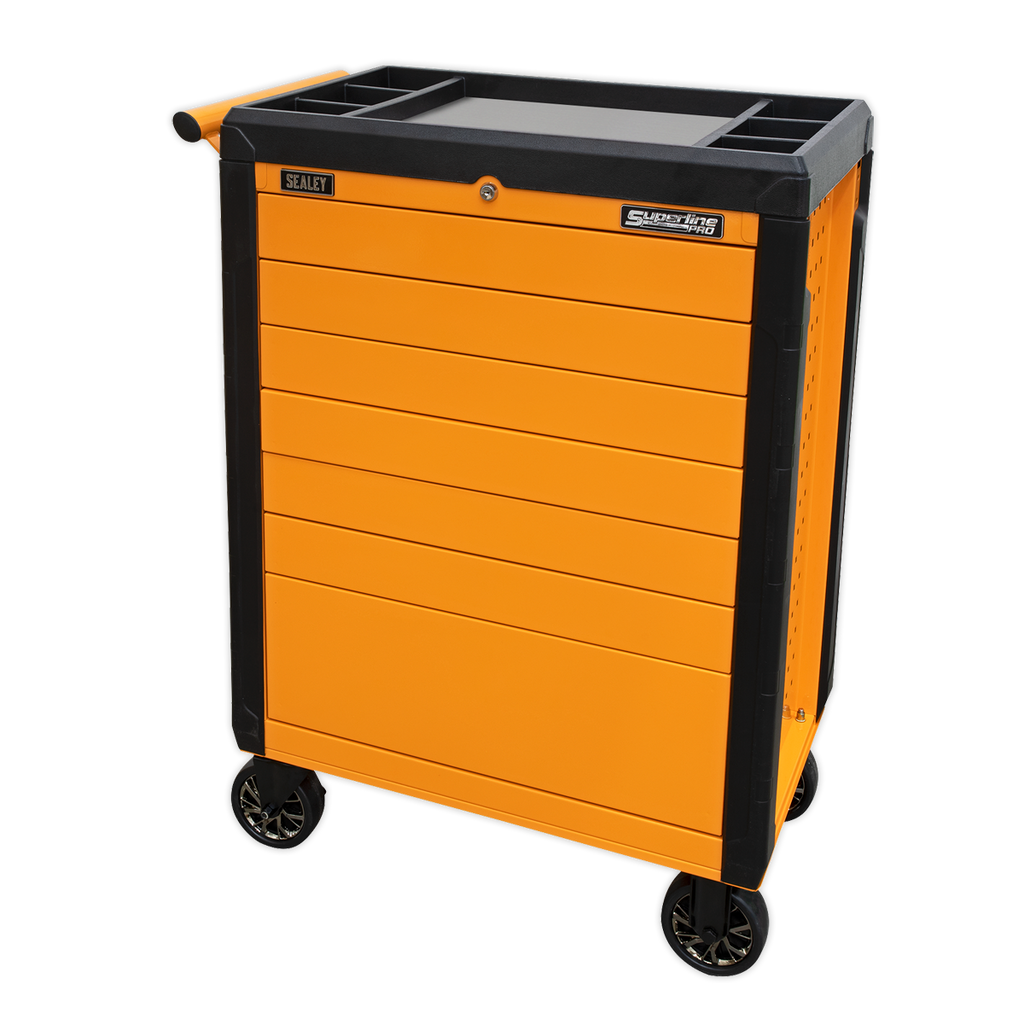 Superline PRO® Push-To-Open Rollcab 7 Drawer - Orange