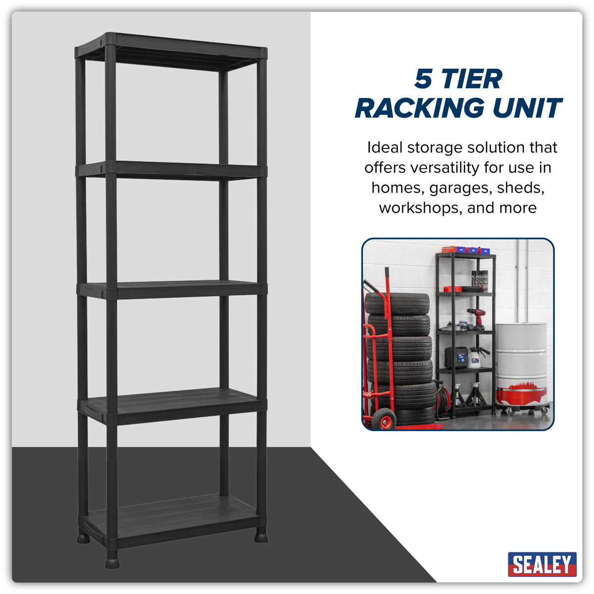 Plastic Racking Unit with 5 Shelves 25kg Capacity Per Level