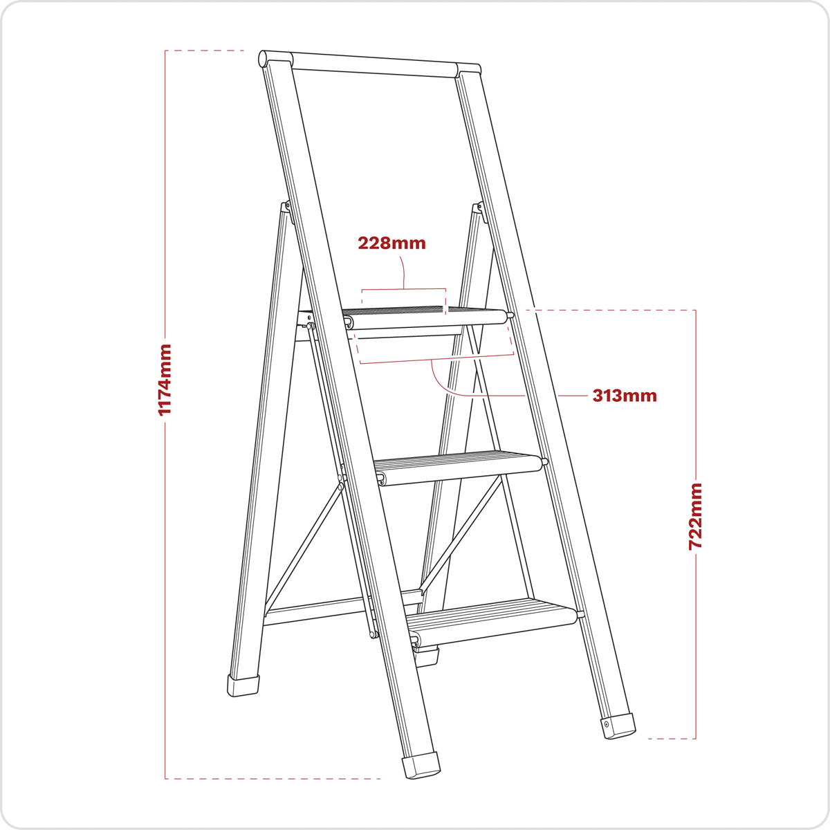 Aluminium Professional Fold-Flat Step Ladder 3-Step 150kg Ca