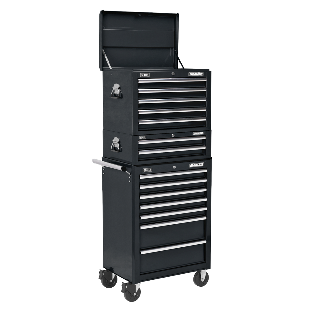 Superline PRO® Topchest, Mid-Box Tool Chest & Rollcab Combination 14 Drawer - Black