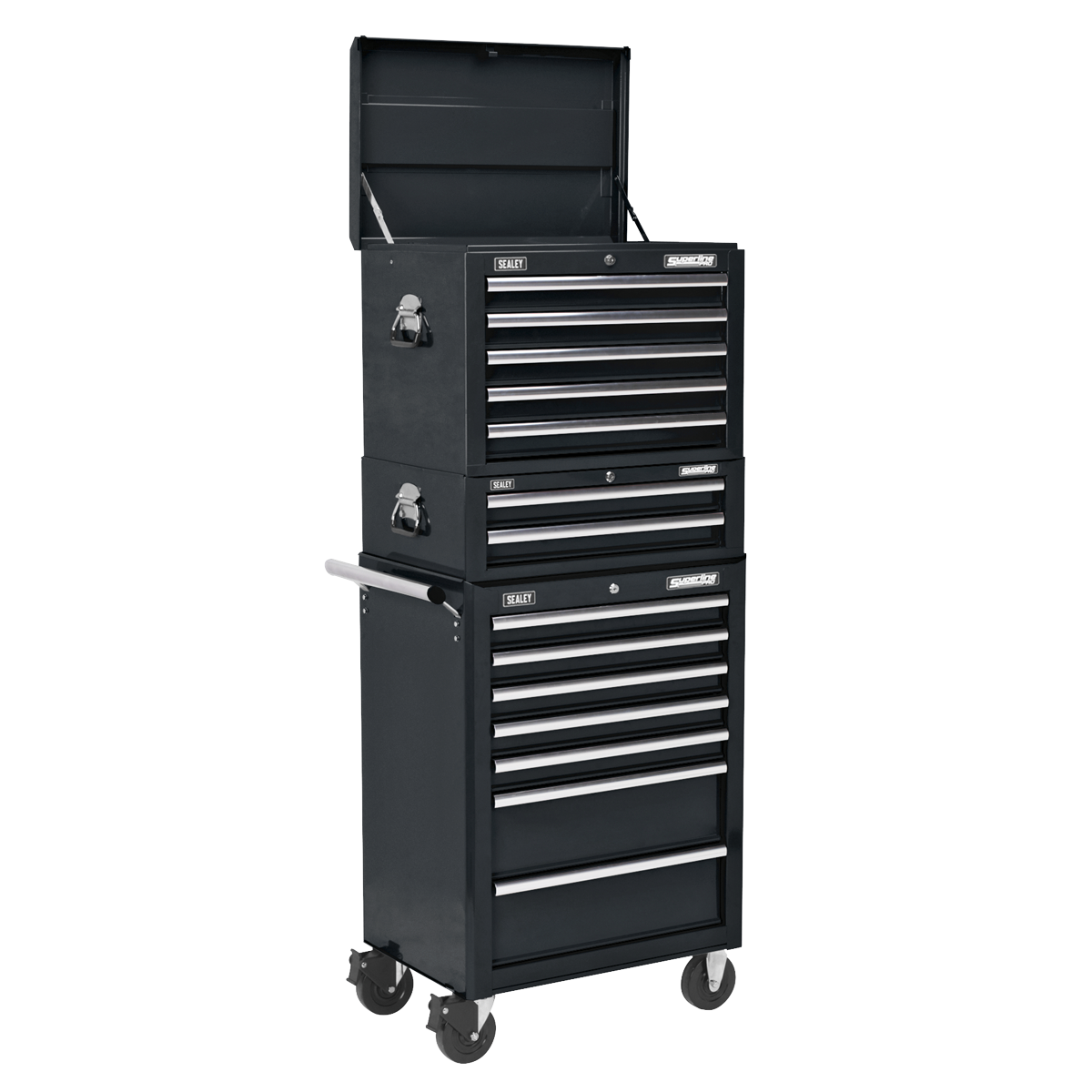 Superline PRO® Topchest, Mid-Box Tool Chest & Rollcab Combination 14 Drawer - Black
