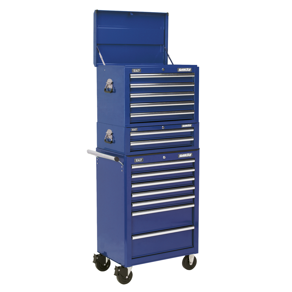Superline PRO® Topchest, Mid-Box Tool Chest & Rollcab Combination 14 Drawer - Blue