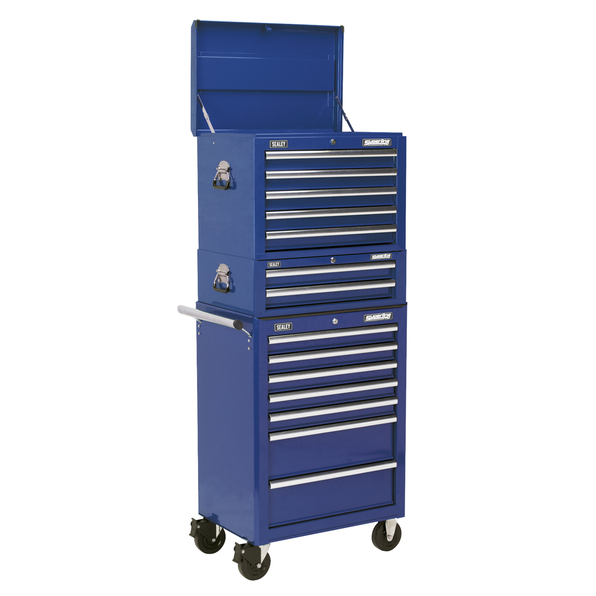 Superline PRO® Topchest, Mid-Box Tool Chest & Rollcab Combination 14 Drawer - Blue