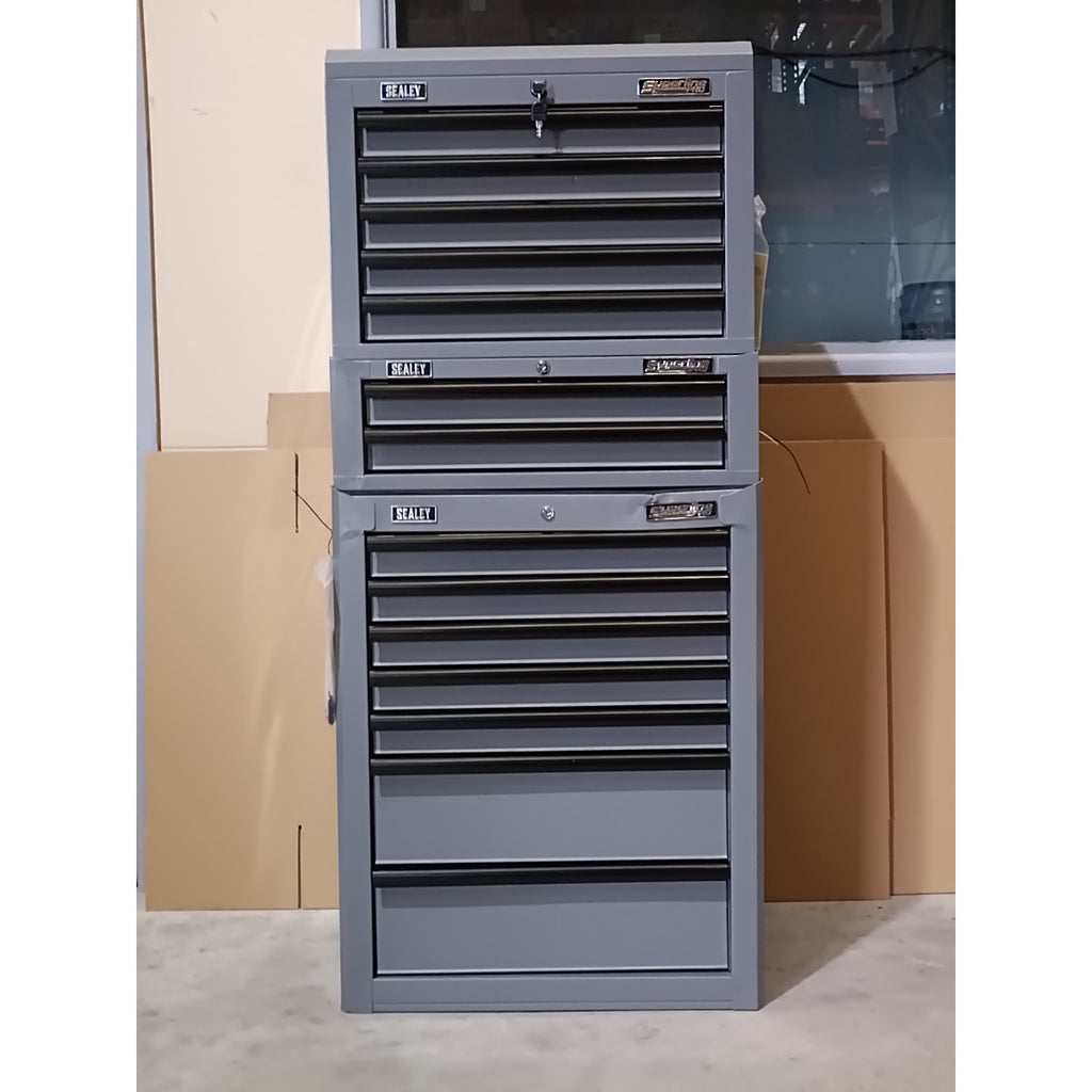 Superline PRO® Topchest, Mid-Box & Rollcab Combination, 14 Drawer, Grey (APSTACKTGR)