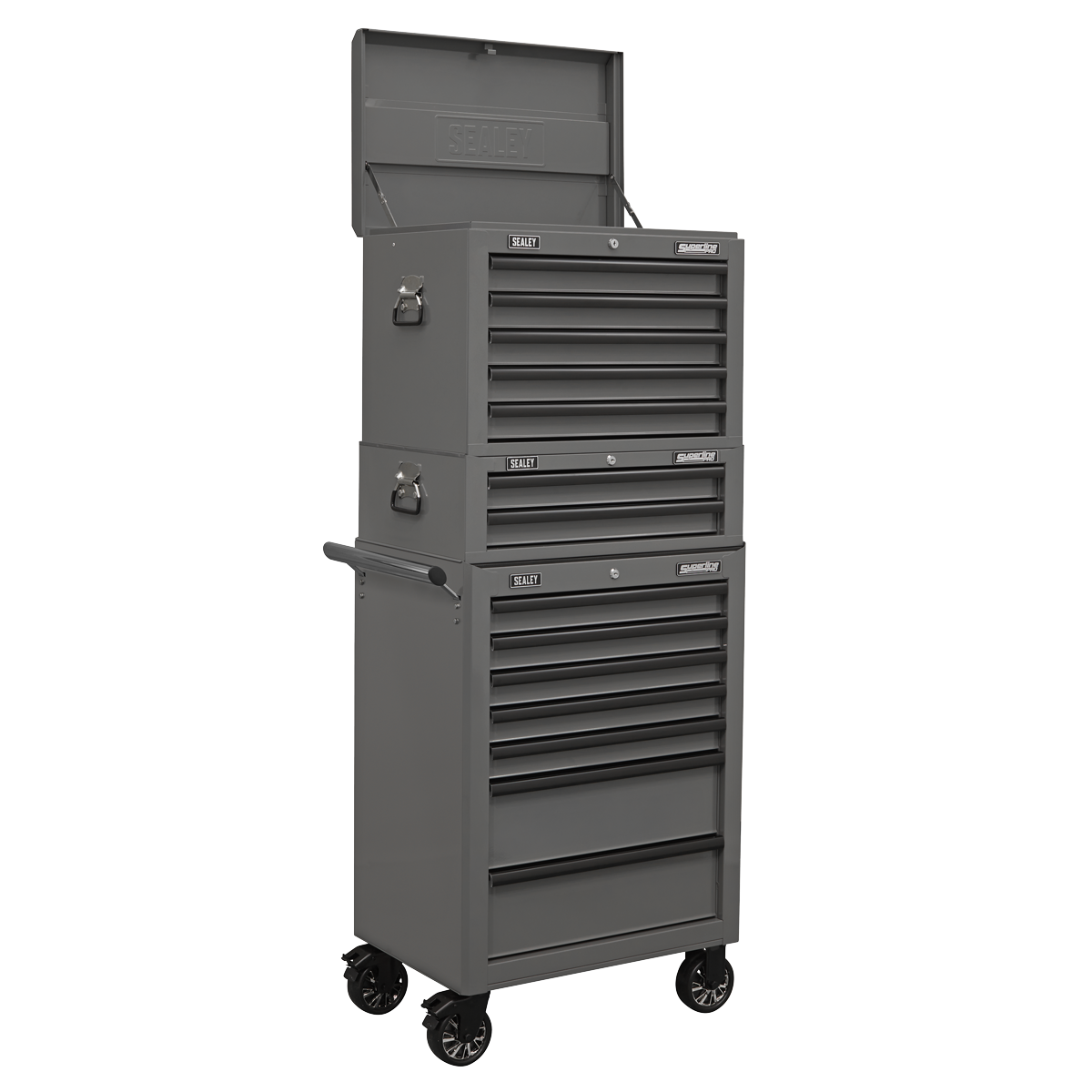 Superline PRO® Topchest, Mid-Box Tool Chest & Rollcab Combination 14 Drawer - Grey