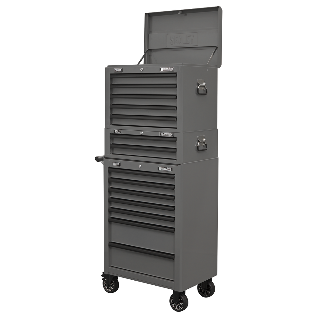 Superline PRO® Topchest, Mid-Box Tool Chest & Rollcab Combination 14 Drawer - Grey