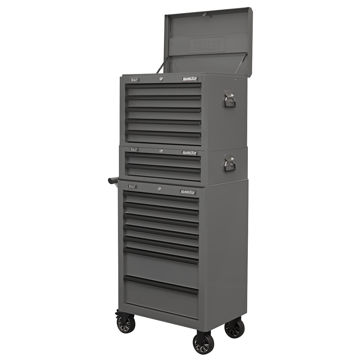 Superline PRO® Topchest, Mid-Box Tool Chest & Rollcab Combination 14 Drawer - Grey