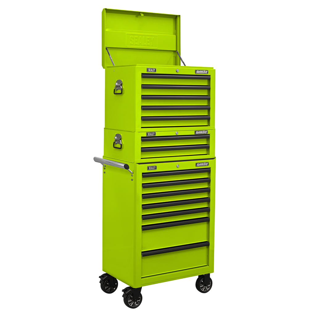 Superline PRO® Topchest, Mid-Box Tool Chest & Rollcab Combination 14 Drawer - Green