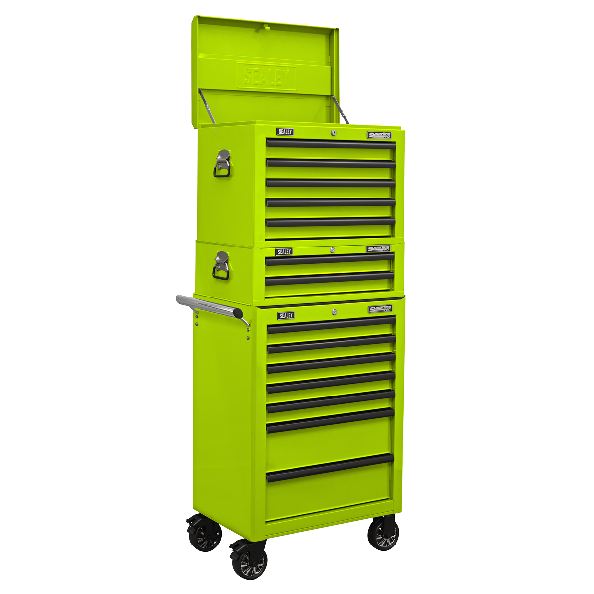 Superline PRO® Topchest, Mid-Box Tool Chest & Rollcab Combination 14 Drawer - Green