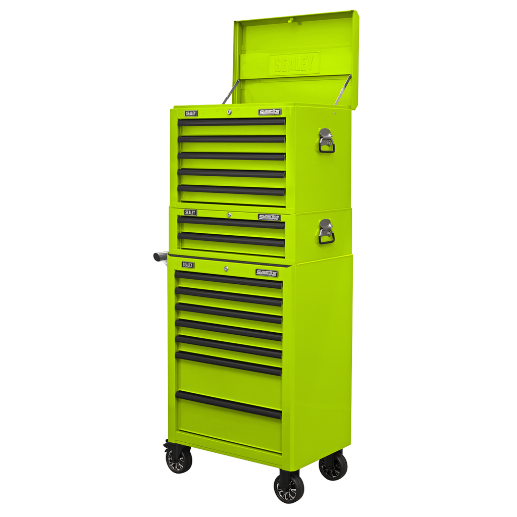 Superline PRO® Topchest, Mid-Box Tool Chest & Rollcab Combination 14 Drawer - Green