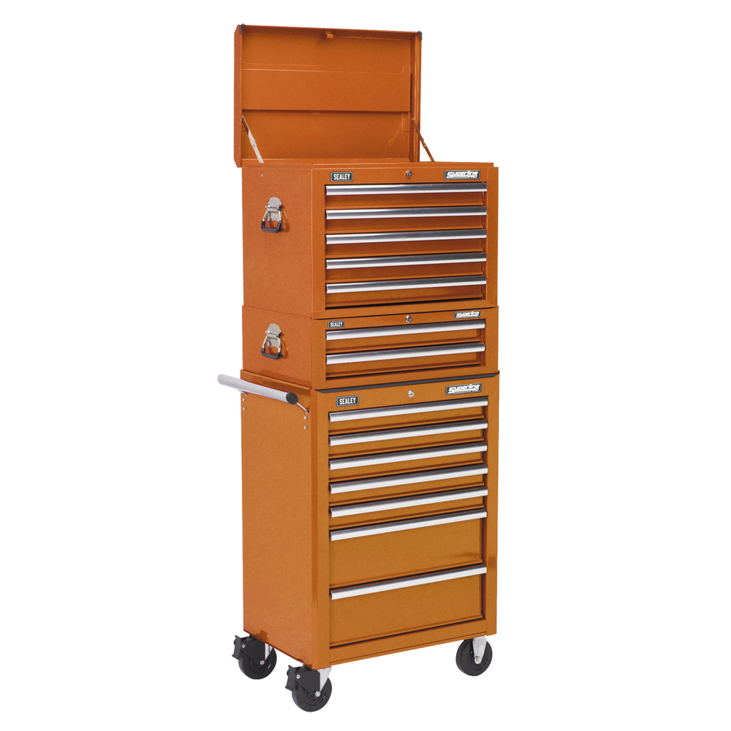 Superline PRO® Topchest, Mid-Box Tool Chest & Rollcab Combination 14 Drawer - Orange