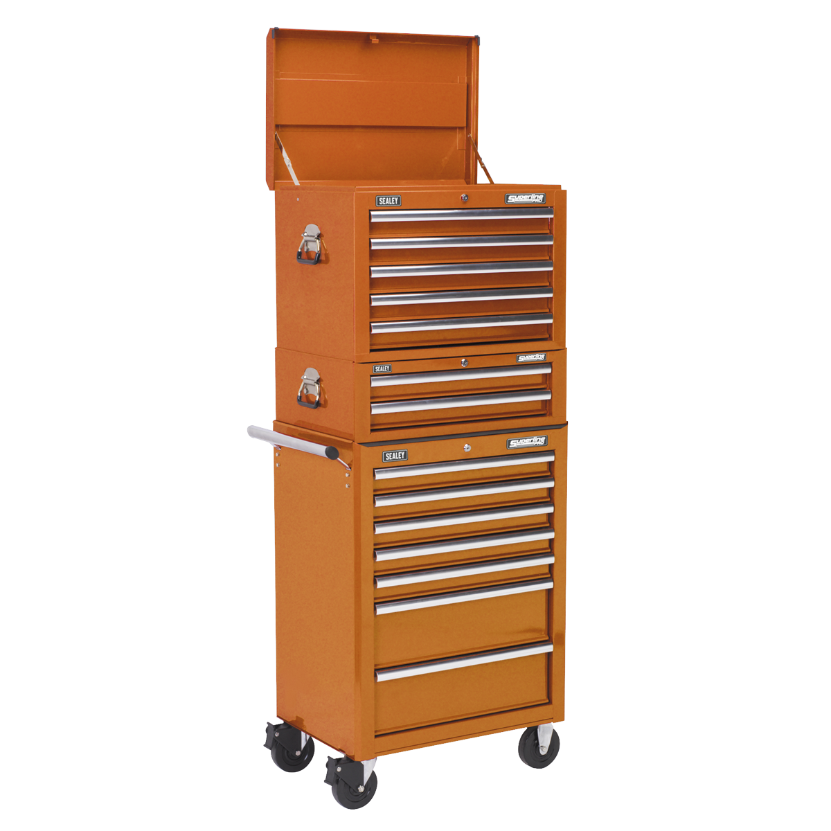 Superline PRO® Topchest, Mid-Box Tool Chest & Rollcab Combination 14 Drawer - Orange