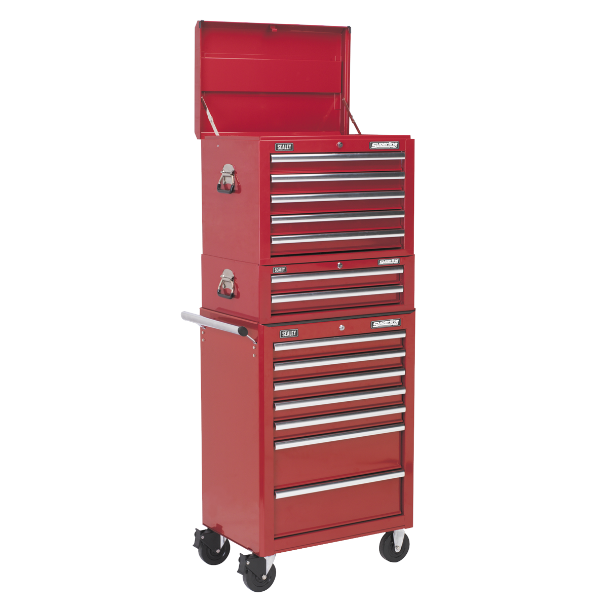 Superline PRO® Topchest, Mid-Box Tool Chest & Rollcab Combination 14 Drawer - Red