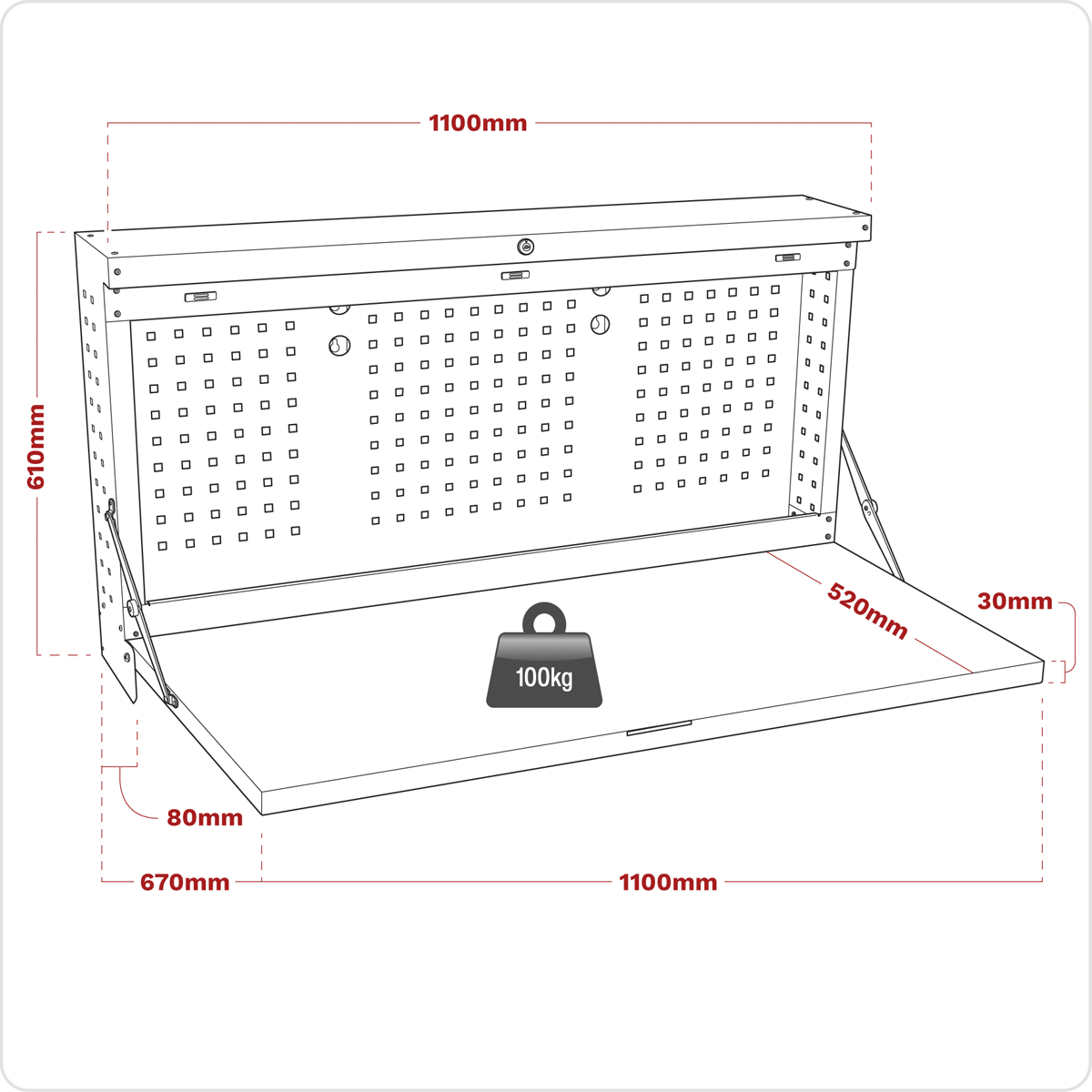 Superline PRO® Wall Mounting Foldable Workbench 1100mm