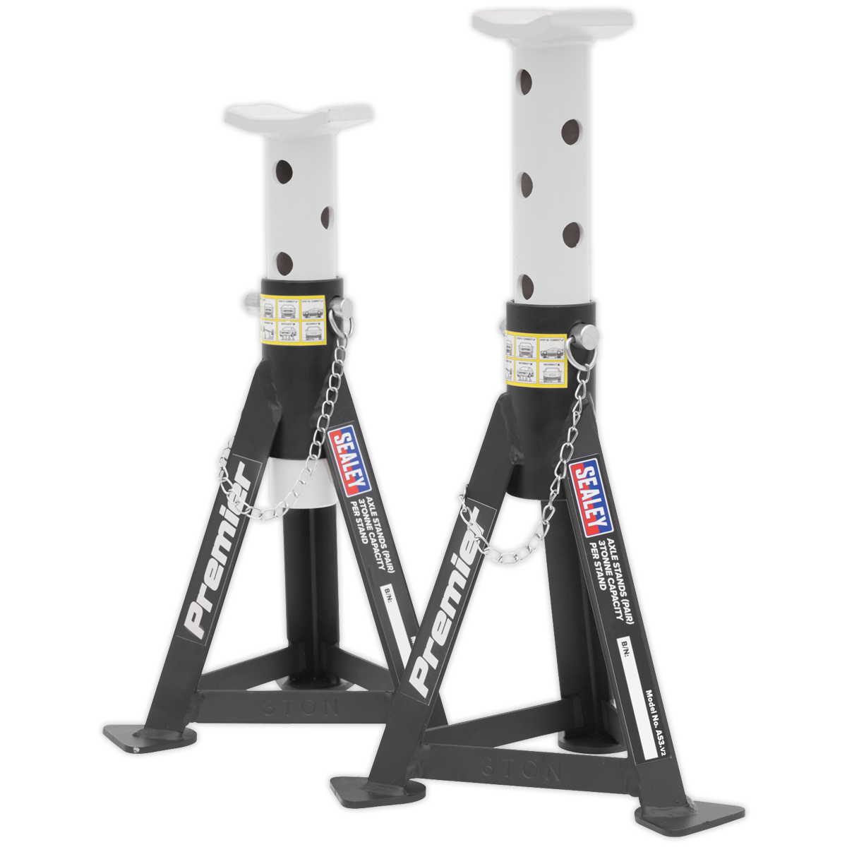Premier Axle Stands (Pair) 3 Tonne Capacity per Stand - White