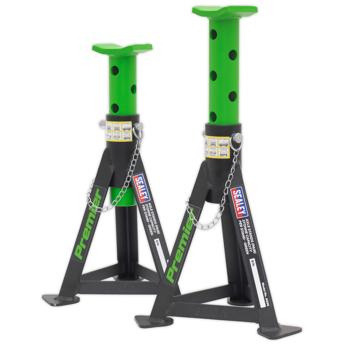 Premier Low Entry Trolley Jack & Axle Stands, 3 Tonne, Green (3040AGCOMBO)