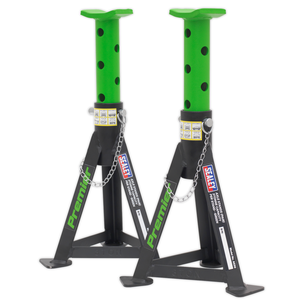 Premier Low Entry Trolley Jack & Axle Stands, 3 Tonne, Green (3040AGCOMBO)