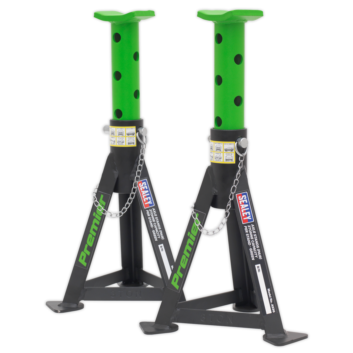 Premier Low Entry Trolley Jack & Axle Stands, 3 Tonne, Green (3040AGCOMBO)