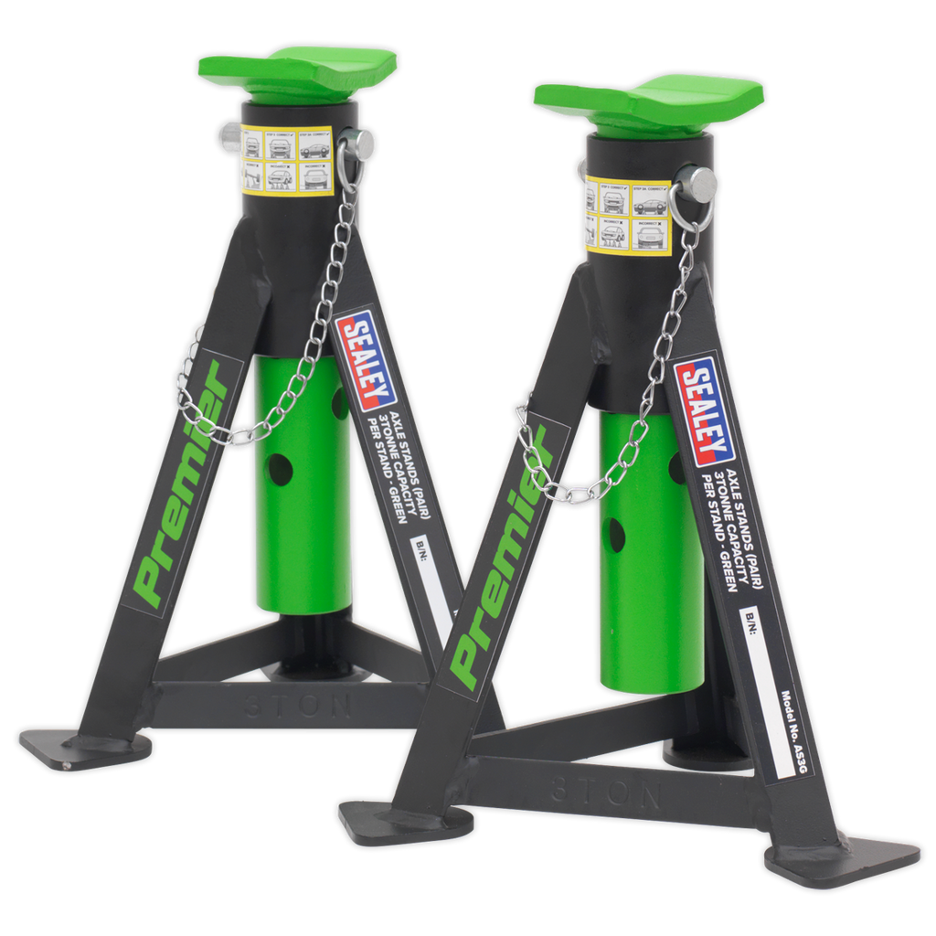 Premier Low Entry Trolley Jack & Axle Stands, 3 Tonne, Green (3040AGCOMBO)