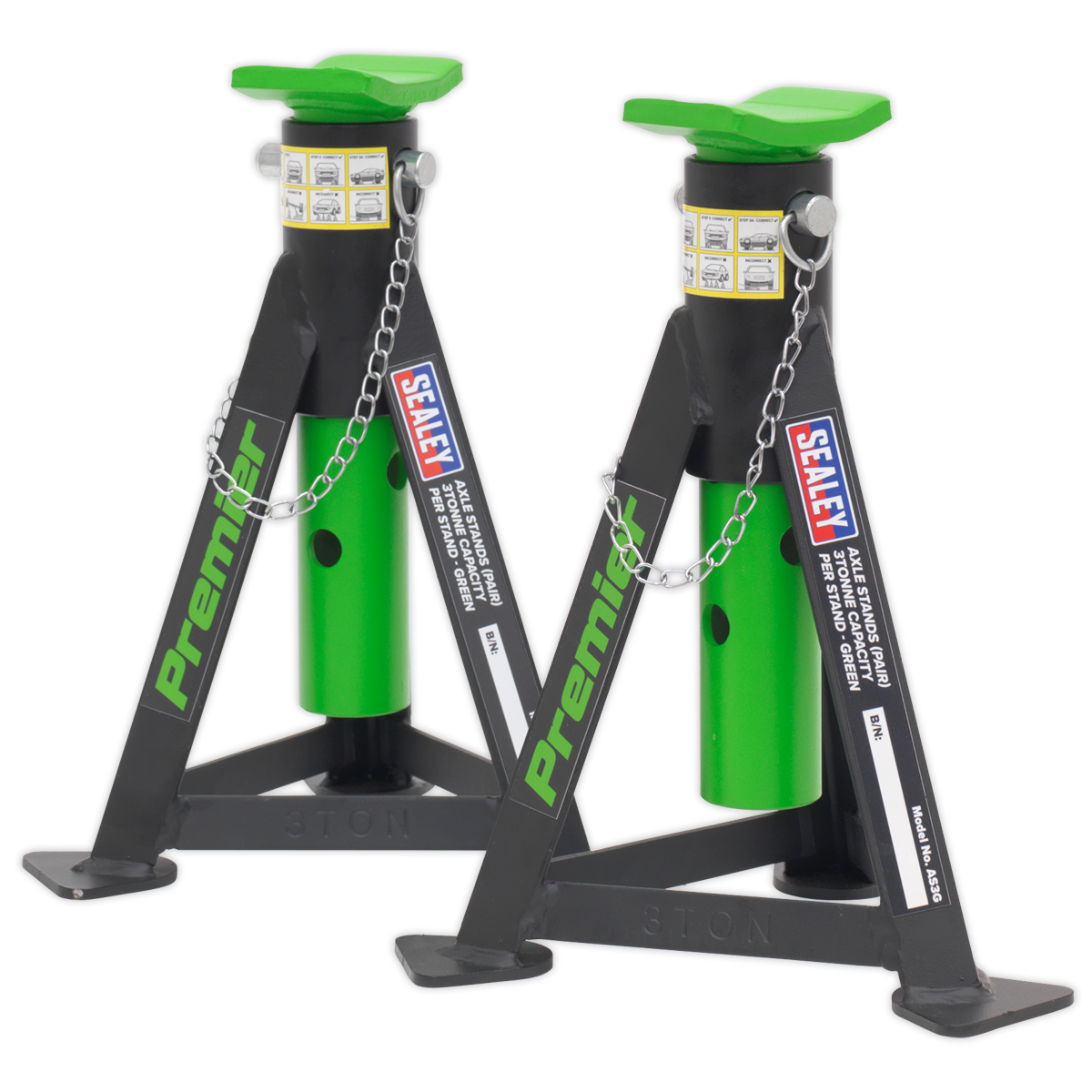 Premier Low Entry Trolley Jack & Axle Stands, 3 Tonne, Green (3040AGCOMBO)