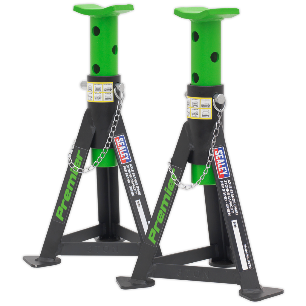 Premier Low Entry Trolley Jack & Axle Stands, 3 Tonne, Green (3040AGCOMBO)